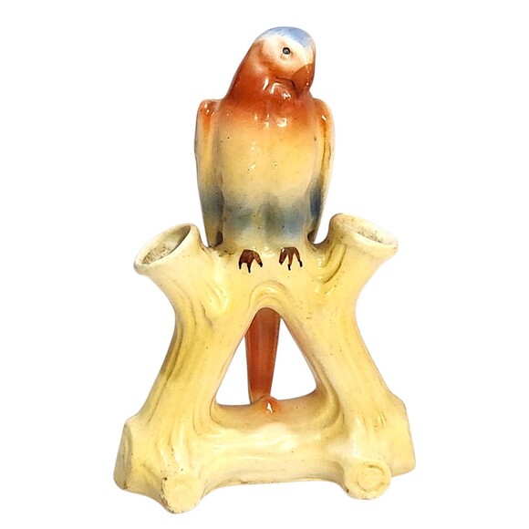 Parrot Flower Bud Vase Colorful‎ Avian Bird Czechoslovakia Dime Mark 5.75" Tall - Picture 2 of 9